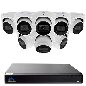 8 Channel Commercial Grade 4K Security Camera System featuring 8 4K Starlight Smart Motion Detect Audio Turret Cameras